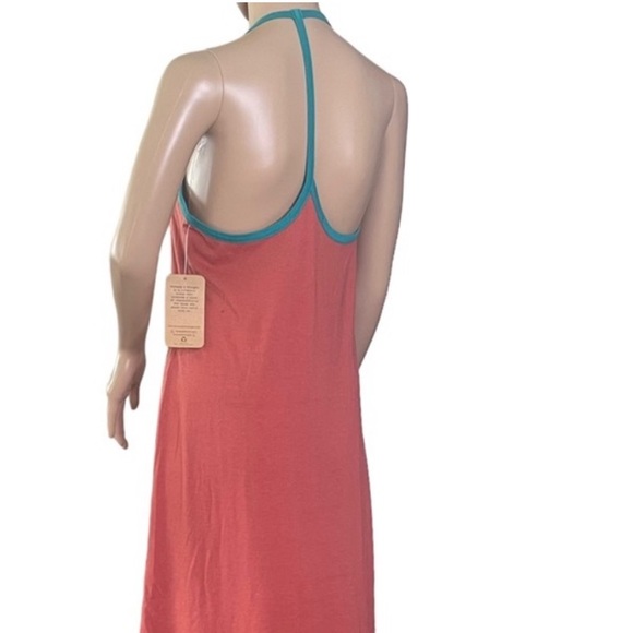 Threads 4 Thought T-Back Halter Maxi Dress Rusty Pink w Turquoise Trim MED - Picture 10 of 15